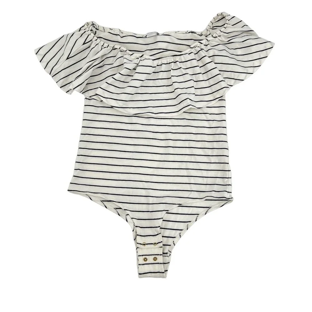 J .Crew Striped Off the Shoulder Ruffle Bodysuit H6125 casual cotton size small